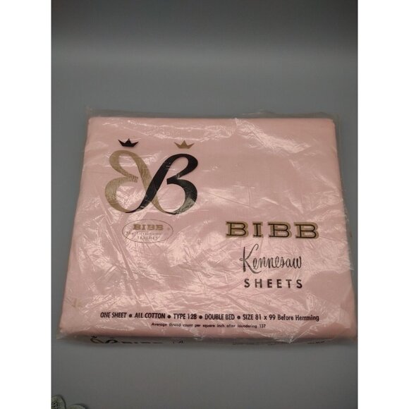 Vintage Bibb Kennesaw USA Pink One Sheet Double Bed 81 x99" New Old Stock, READ - Picture 2 of 13